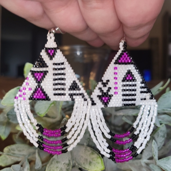 Handmade Beaded Looped Fringe Earrings - FELECITY - Picture 2 of 6